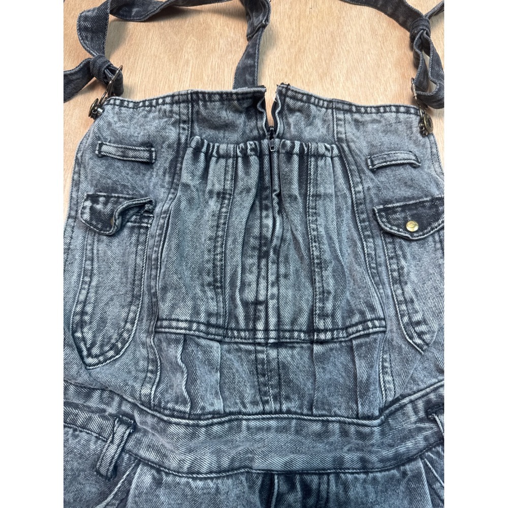 Vintage Broadway Blues Womens XL Black Acid Wash Denim Overalls Shortalls Y2K - Picture 5 of 8